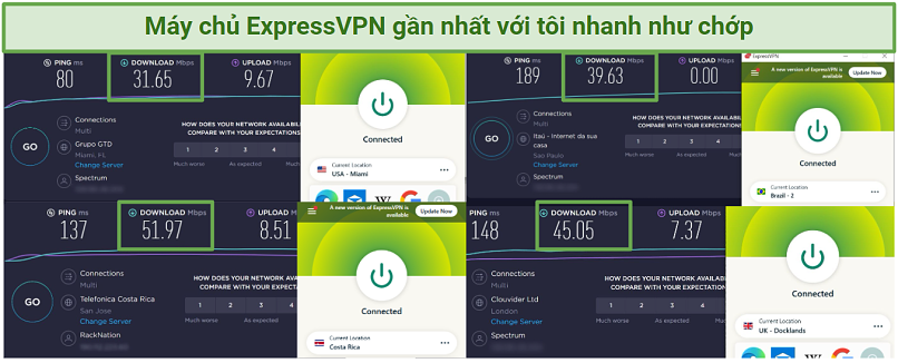 Ookla speedtest showing a result of 51.97 Mbps for ExpressVPN's San Jose server