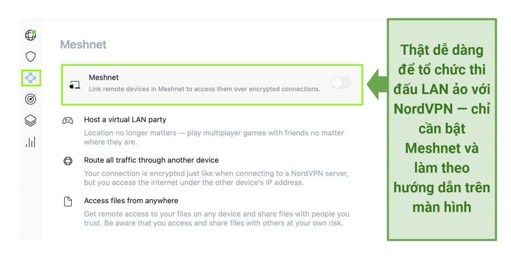 Screenshot of the NordVPN Meshnet settings