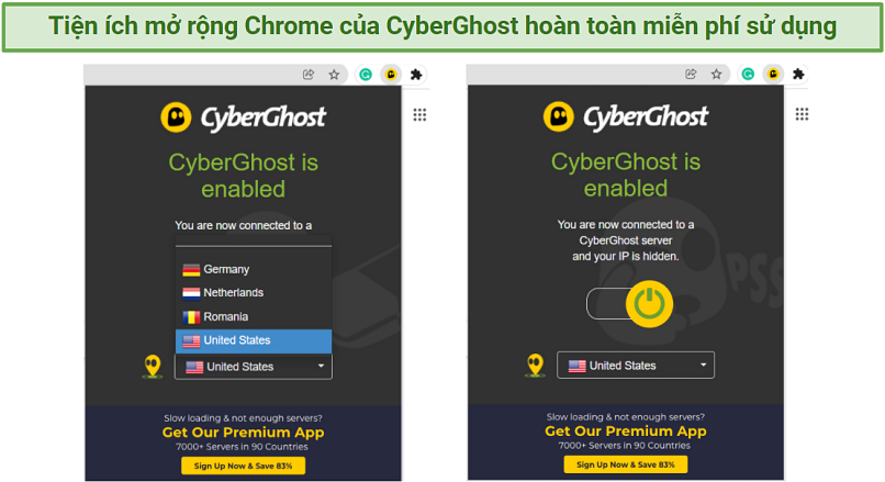 Screenshot of the CyberGhost Chrome extension
