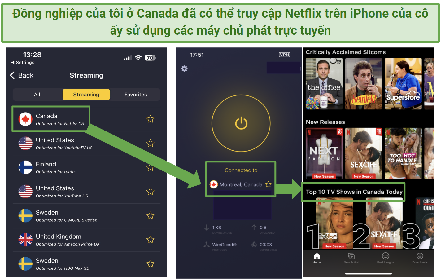 Screenshot of CyberGhost's streaming servers accessing Canadian Netflix on iOS