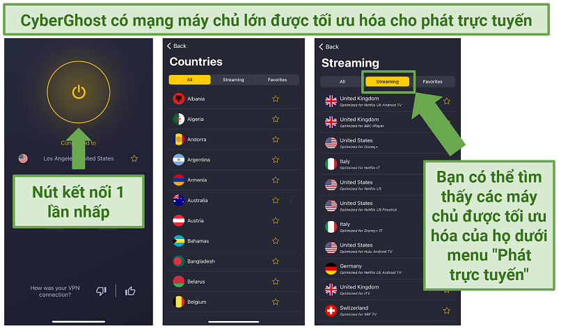 Screenshot of CyberGhost iOS app