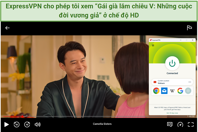 Screenshot of streaming Netflix Vietnam while connected to ExpressVPN.