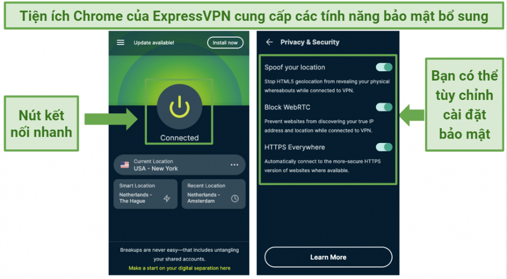 Screenshot of ExpressVPN's Chrome extension