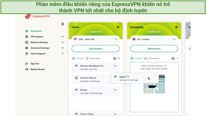 Screenshot of ExpressVPN's browser-based router firmware
