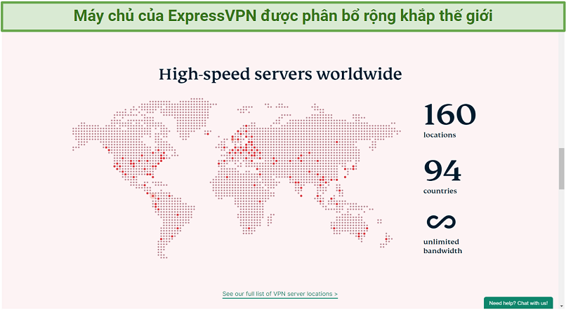 Screenshot of server map from the ExpressVPN website