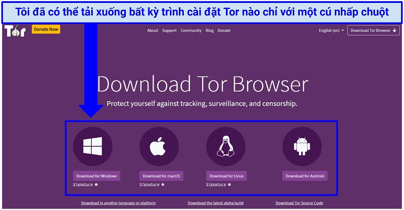 A screenshot showing how to download Tor Browser