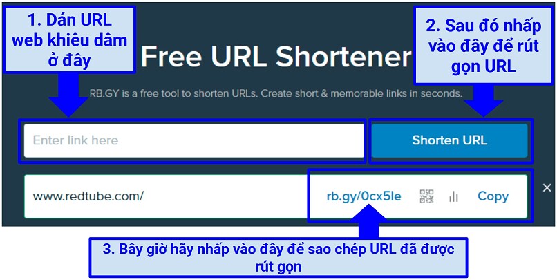 A screenshot showing you can shorten a link to your porn site with just a couple of clicks