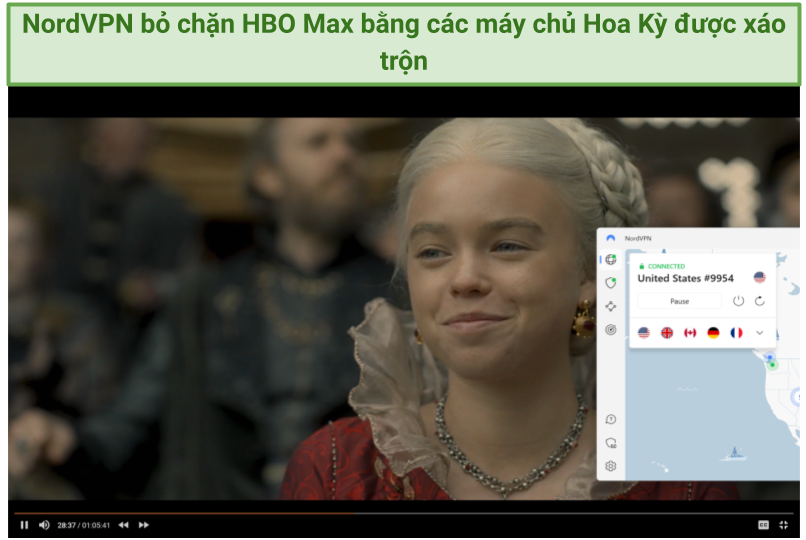 Screenshot of House of the Dragon playing on HBO Mac using NordVPN server