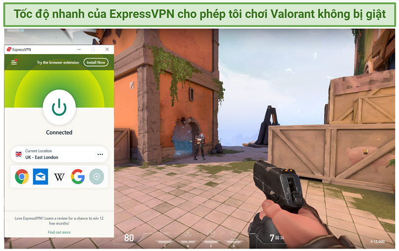 Screenshots showing ExpressVPN working well with Valorant