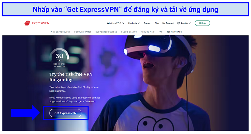 Screenshot of ExpressVPNs home page