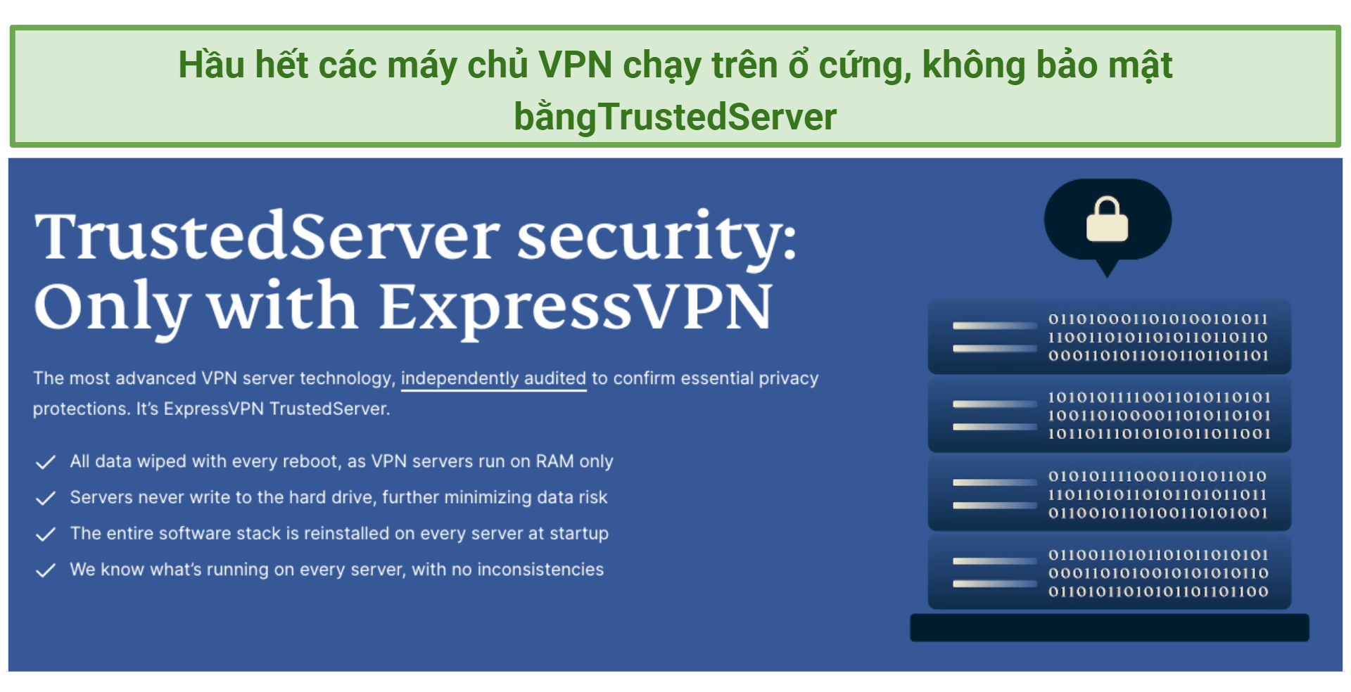 Screenshot showing ExpressVPN's TrustedServer Technology webpage on its website.