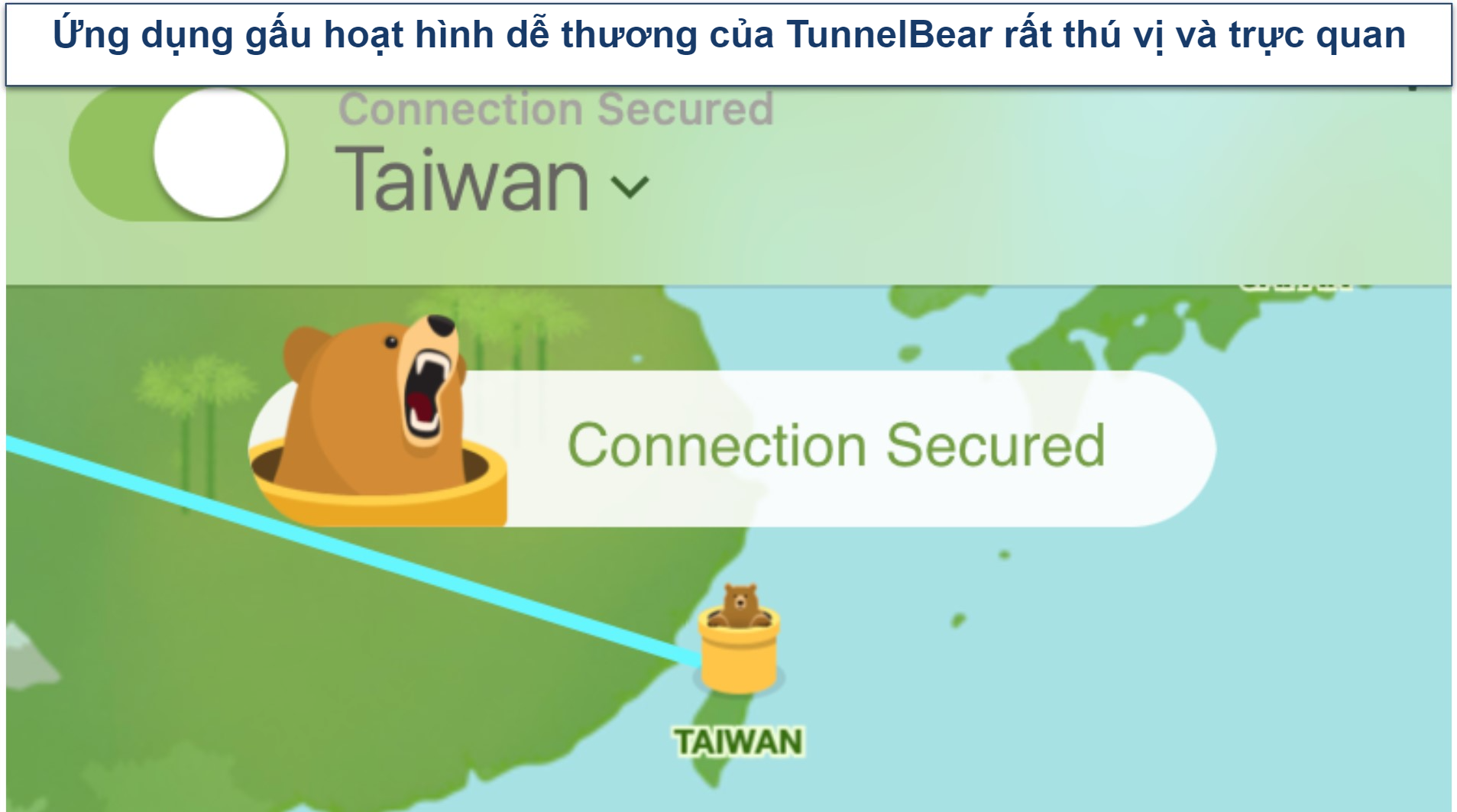 Screenshot of TunnelBear connected to Taiwan server
