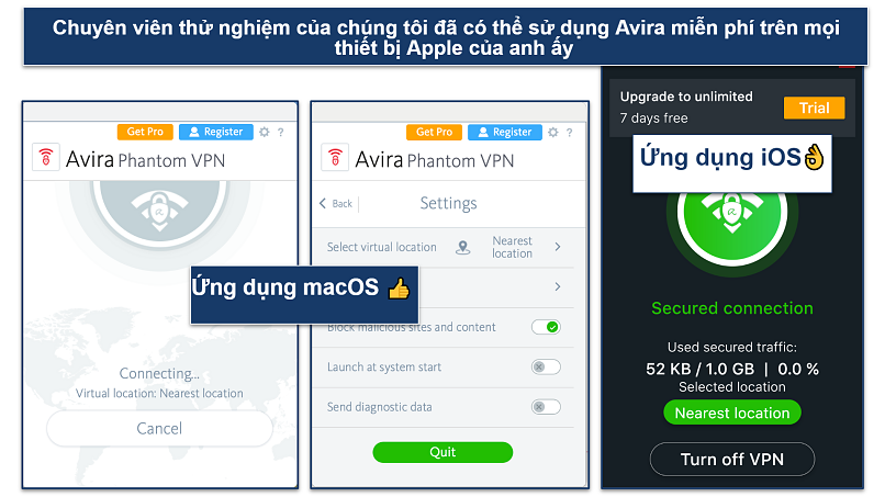 Screenshot of the Avira Phantom desktop app alongside the iOS app