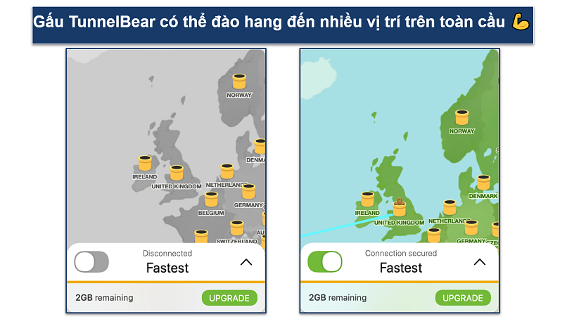 Screenshot of the TunnelBear app connecting to a UK location