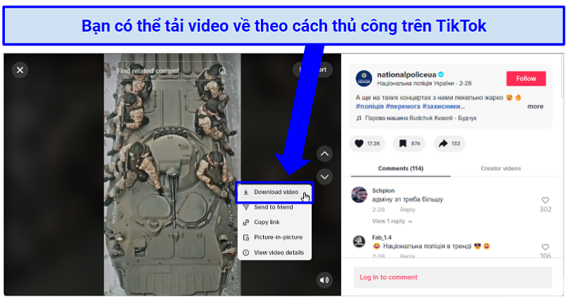 Screenshot of TikTok video download via Chrome browser