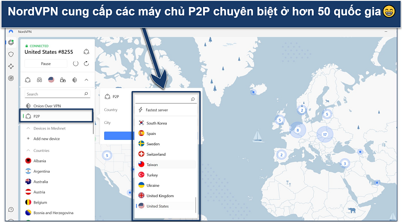 Ảnh chụp màn hình của ứng dụng NordVPN cho Windows để nổi bật các máy chủ đặc biệt