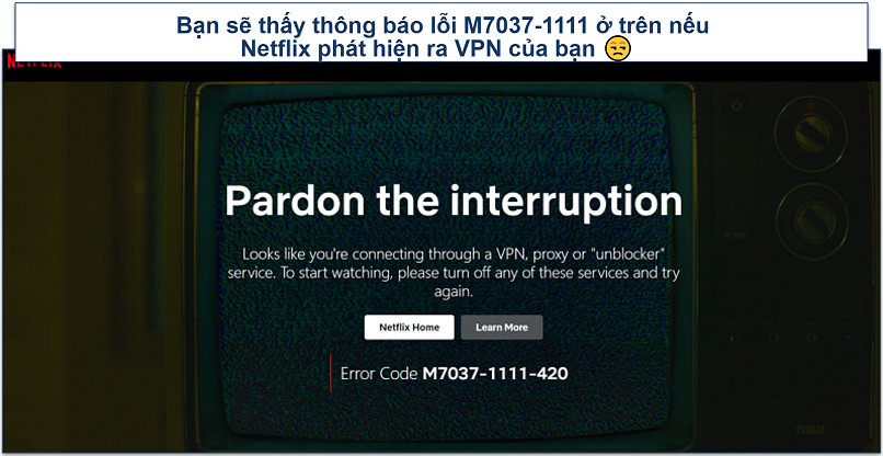 Screenshot showing the Netflix proxy error code M7037-1111-420
