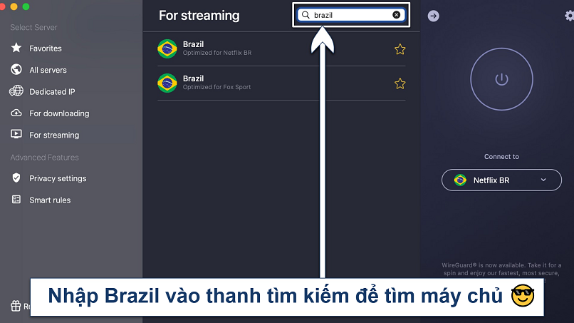 Screenshot showing the Brazilian servers on the CyberGhost app