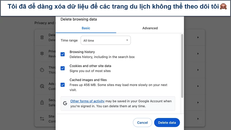 Ảnh chụp màn hình cách xóa lịch sử duyệt web trên Chrome