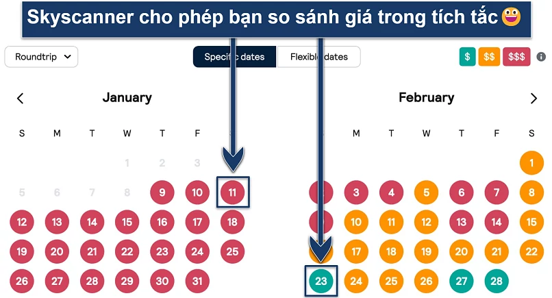 Ảnh chụp màn hình chức năng tìm kiếm chuyến bay trên Skyscanner