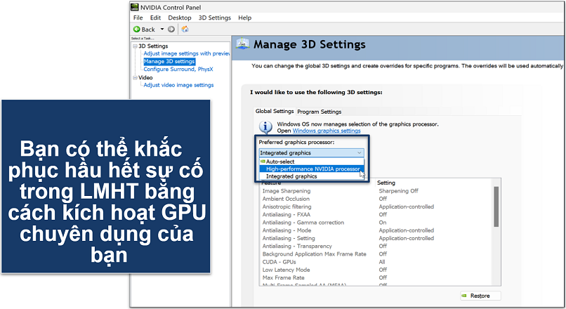 Screenshot of enabling dedicated GPU to fix LoL lags