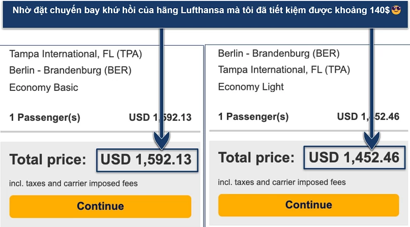 Screenshot showing the potential savings of booking 
