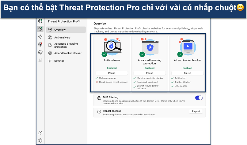 Screenshot showing how to enable NordVPN's Threat Protection Pro