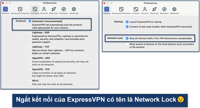 Screenshots of the ExpressVPN Preferences panel