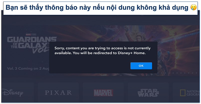 Screenshot of Disney Plus restricted content error message