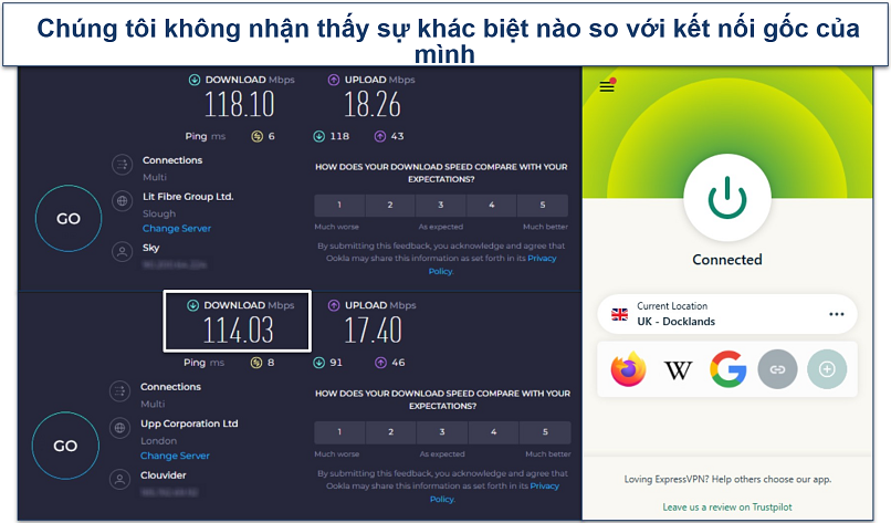 Ảnh chụp màn hình kiểm tra tốc độ máy chủ UK của ExpressVPN