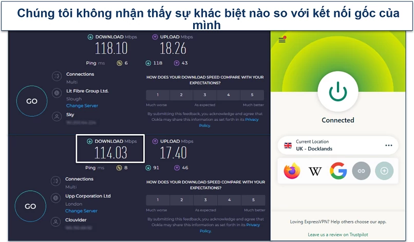 Ảnh chụp màn hình kiểm tra tốc độ máy chủ UK của ExpressVPN