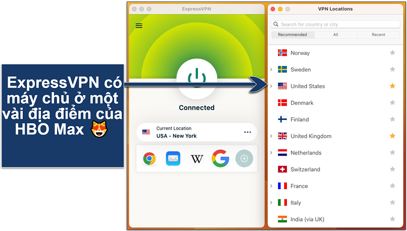 Screenshot of ExpressVPN's server list