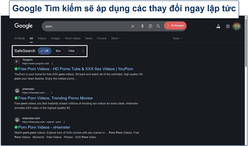 Screenshot of search results for
